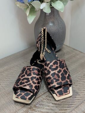 Katy Perry Caught-Up Sandal With Ankle Chain In Animal Print